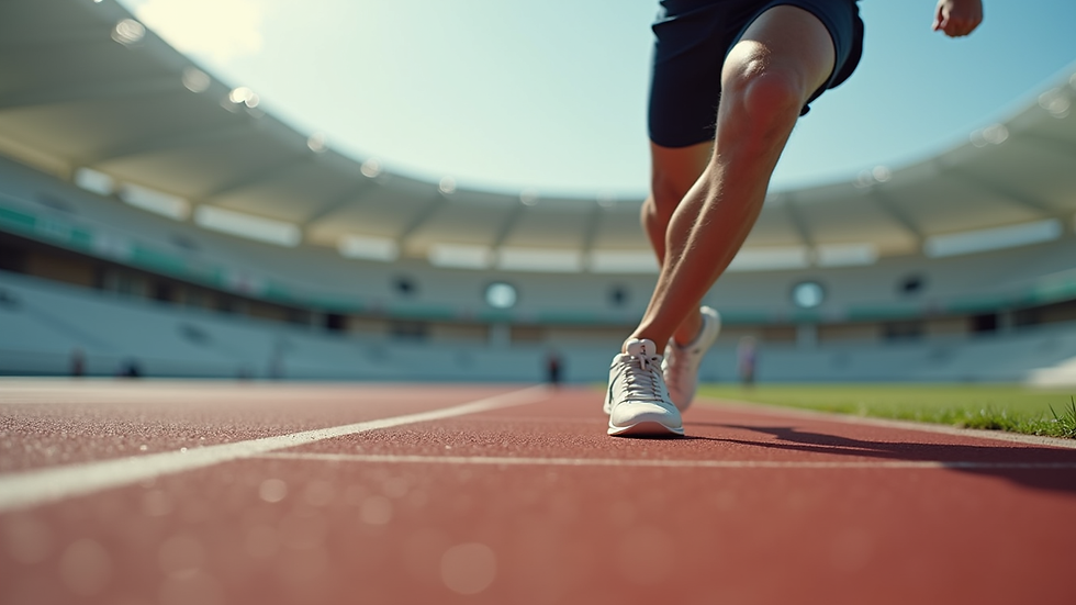 Close-up view of an athlete practicing sprinting on a track