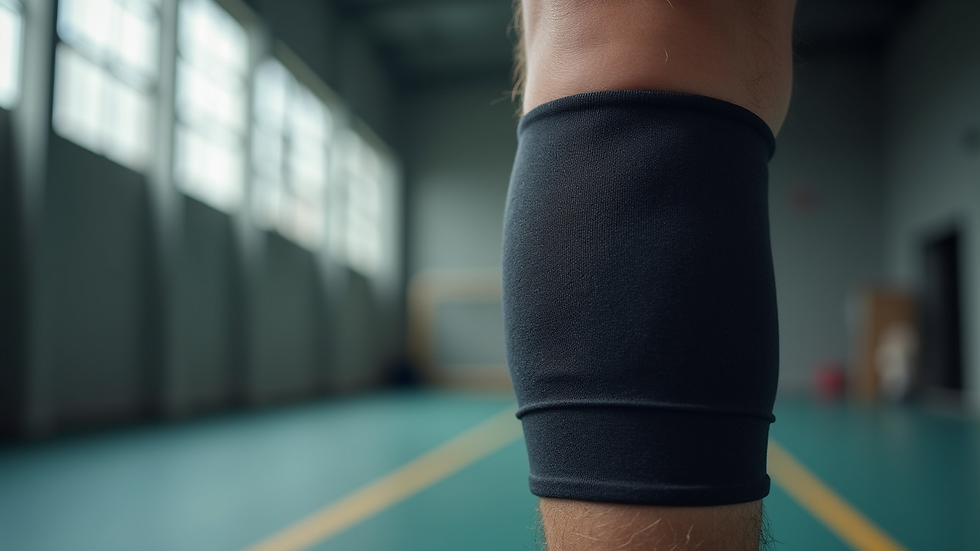 Close-up view of a compression sleeve on an athlete's leg