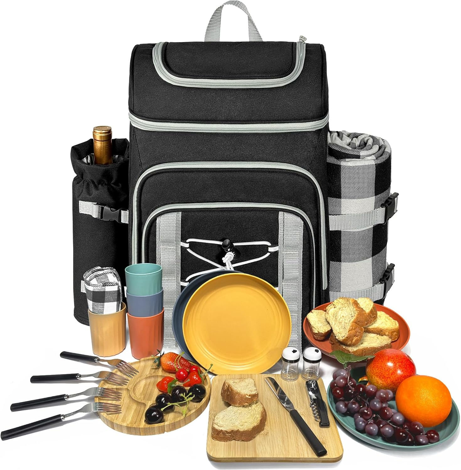 Hap Tim Picnic Basket Backpack for 4 Person with Blanket, Insulated Leakproof C