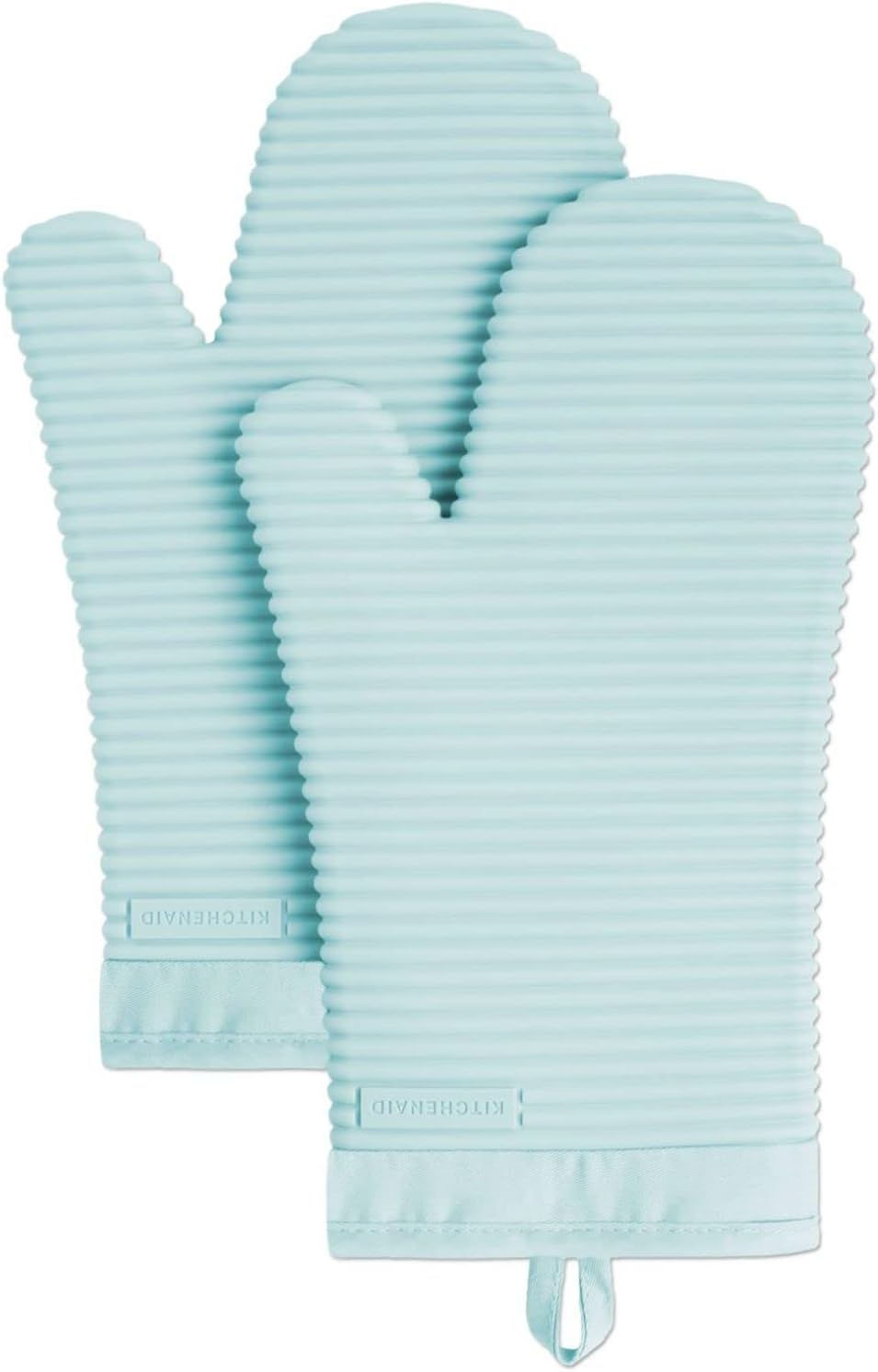 Thumbnail: KITCHENAID Ribbed Soft Silicone Oven Mitt 2-Pack Set, 7.5"x13", Milkshake