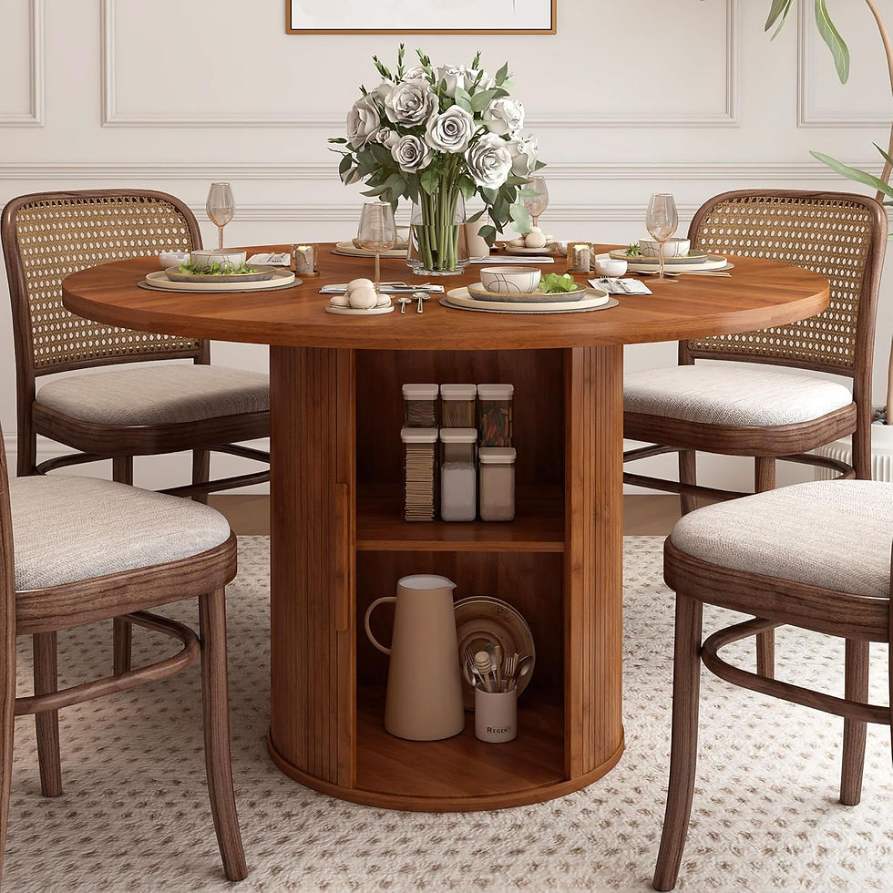 Thumbnail: Round Dining Table for 4, Modern Farmhouse Kitchen Table, 47 Inch Small Circle 