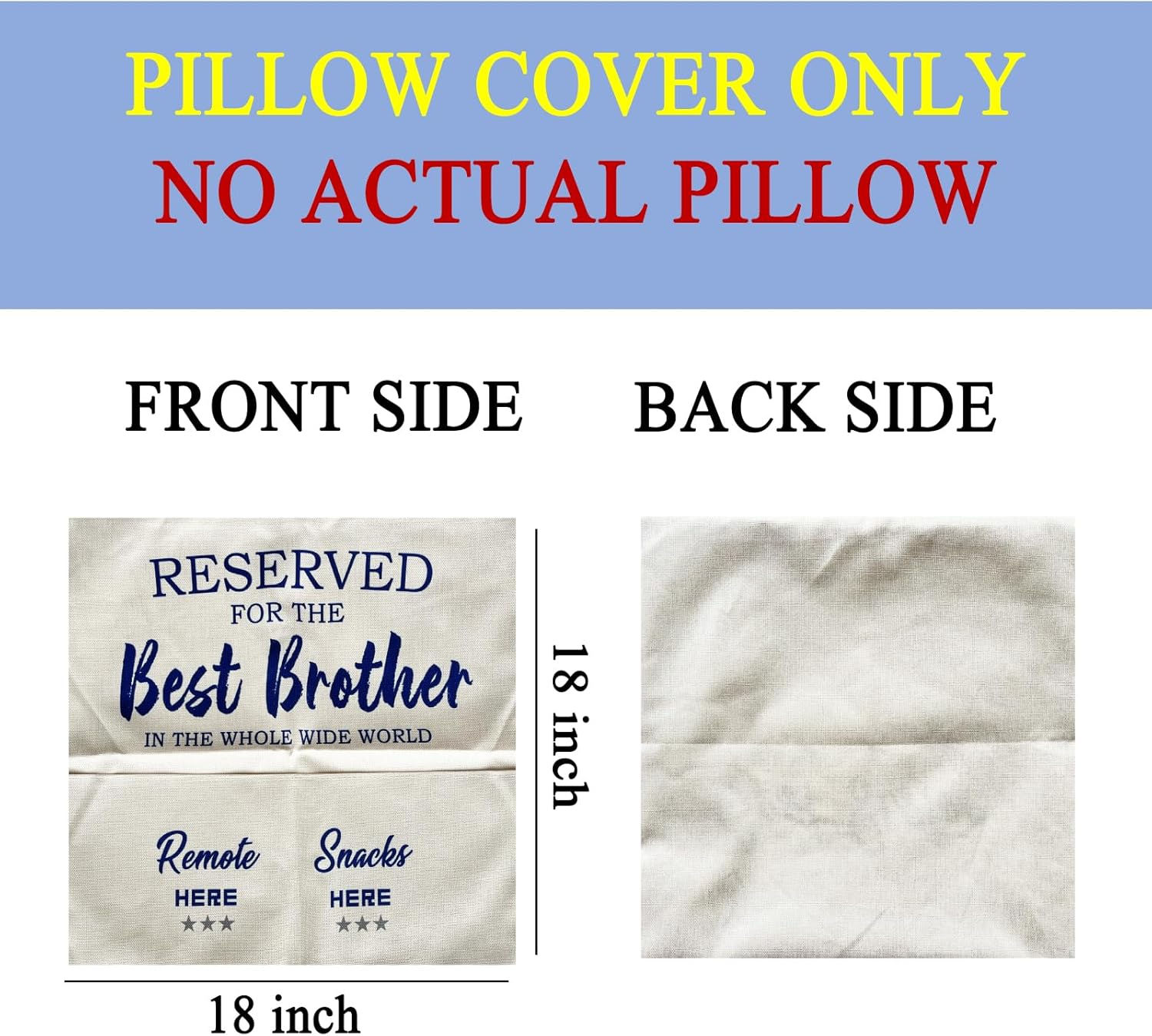 Brother Gifts from Sisters, One-Pocket Brother Throw Pillow Covers 18x18 Inch,
