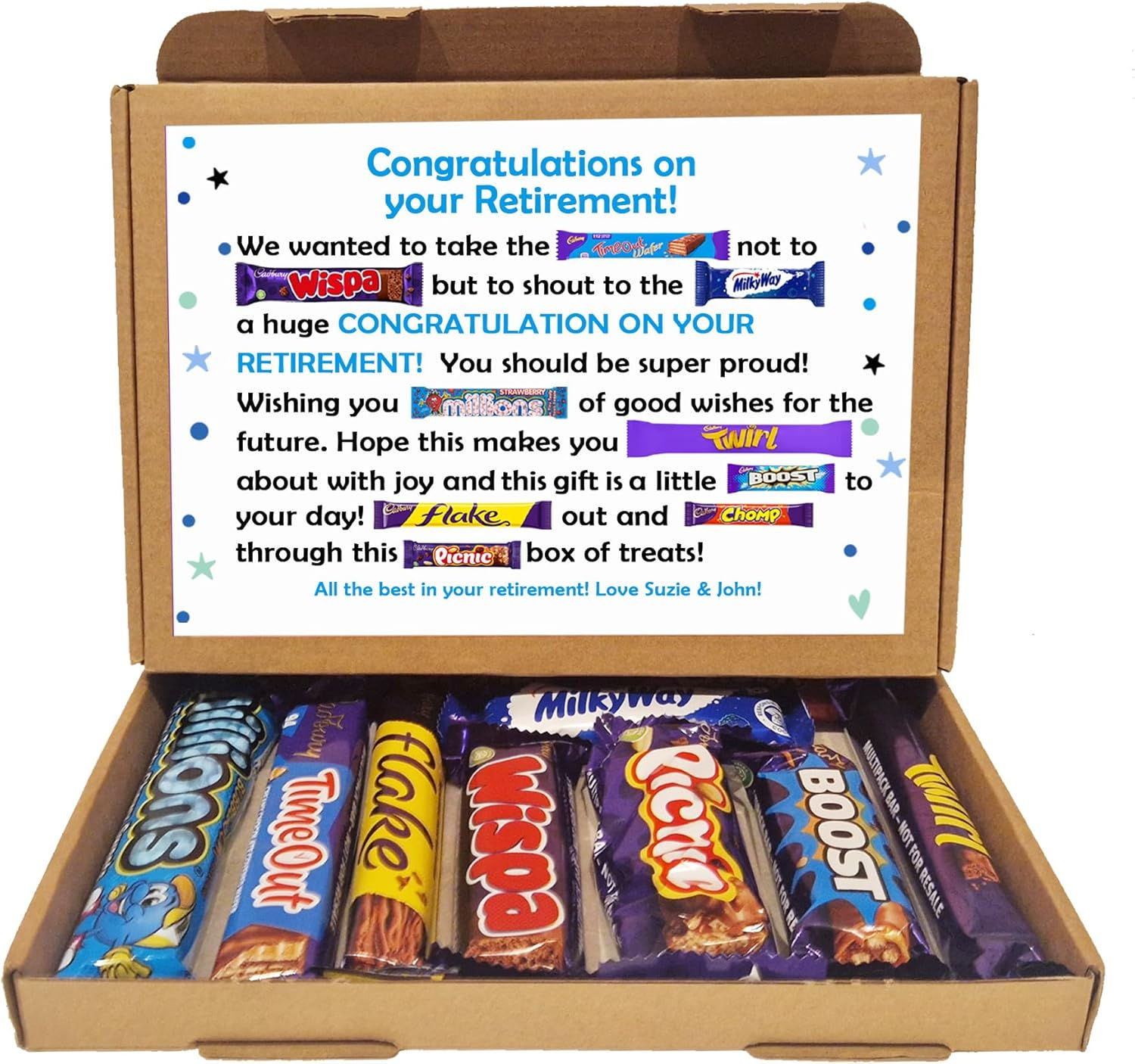 Personalised Retirement/Leaving Job Gift Box Good Luck Treat Box Letterbox Gift