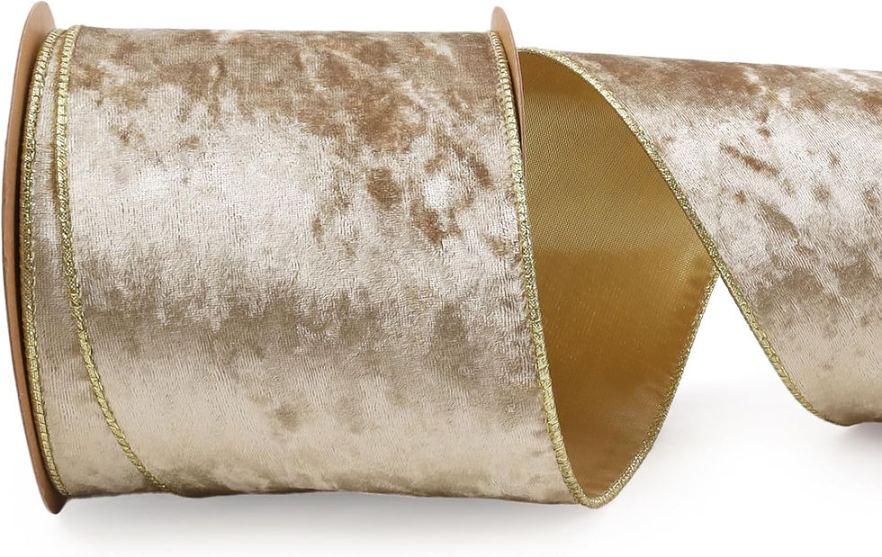 Thumbnail: LaRibbons Christmas Ribbon Wired Camel Velvet Ribbons Khaki Crushed Christmas R