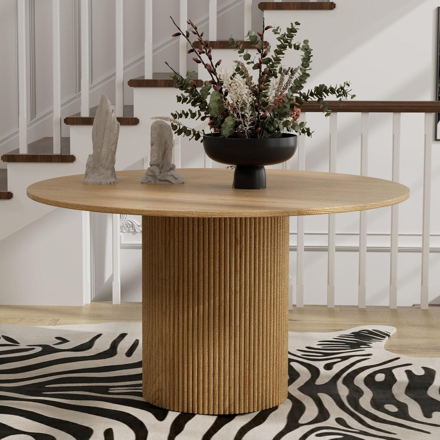 RGZ Round Dining Table, 47 Inch Mid-Century Kitchen Table for 2-6 People, Black