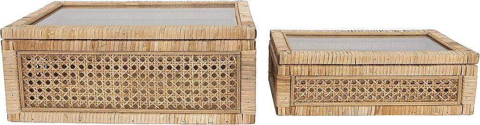 Thumbnail: Creative Co-Op Modern Decorative Square Woven Rattan and Wood Display Boxes wit