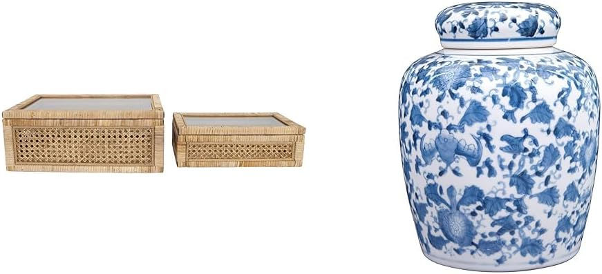 Thumbnail: Creative Co-Op Modern Decorative Square Woven Rattan and Wood Display Boxes wit