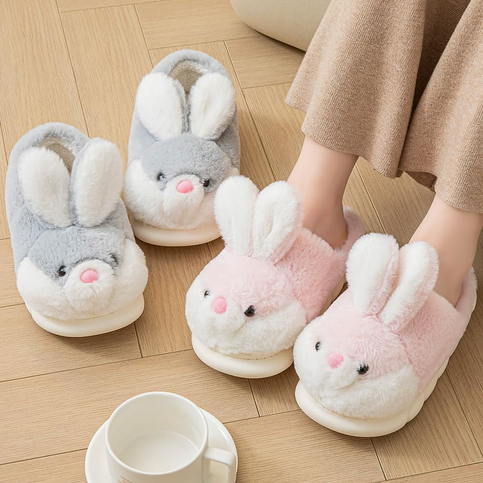 Thumbnail: Women's Cute Animal Bunny Slippers - Soft, Cosy Furry House Slippers for Warm W