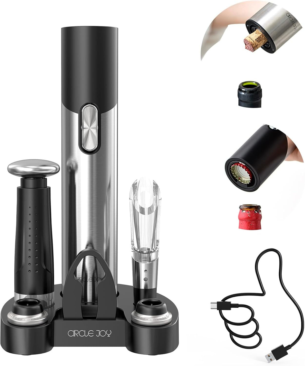 CIRCLE JOY Rechargeable Wine Opener Electric Wine Bottle Opener 7-in-1 Wine Gif