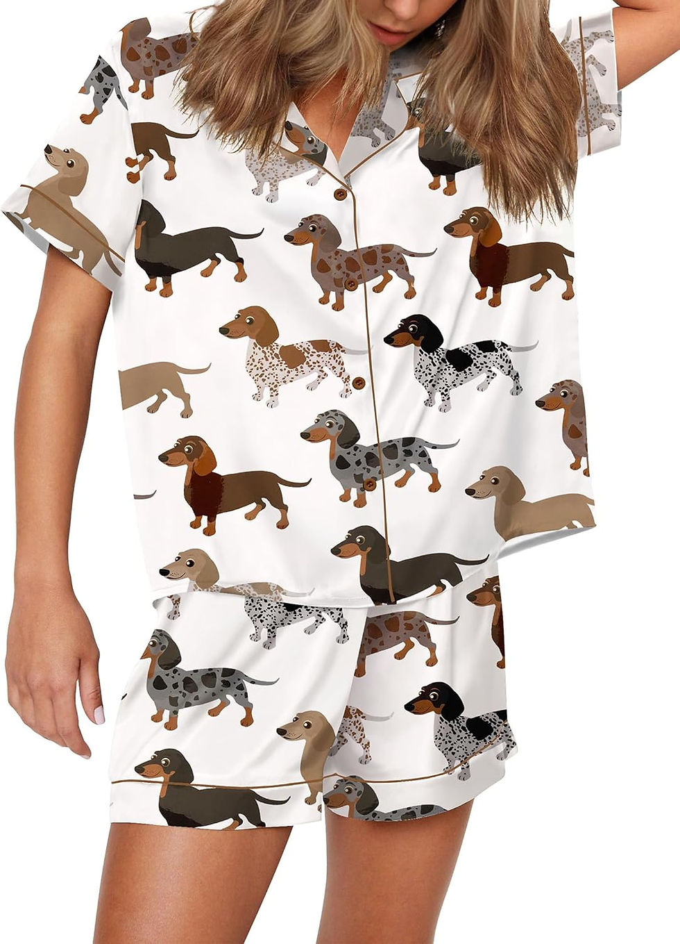 Thumbnail: SHESHOW Funny Graphic Pajamas for Women Set Button Down Short Sleeve Top and Sh