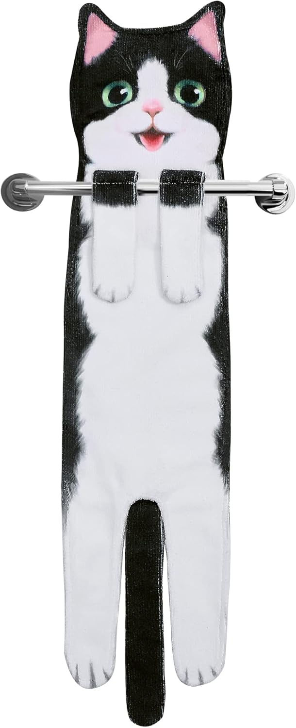Thumbnail: Cat Funny Hand Towels for Bathroom Kitchen- Cute Decorative Kitten Decor Hangin