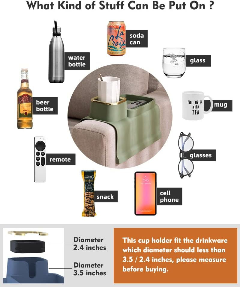 Thumbnail: Couch Cup Holder Tray, Elimiko Silicone Anti-Spill and Anti-Slip Couch Drink Ho