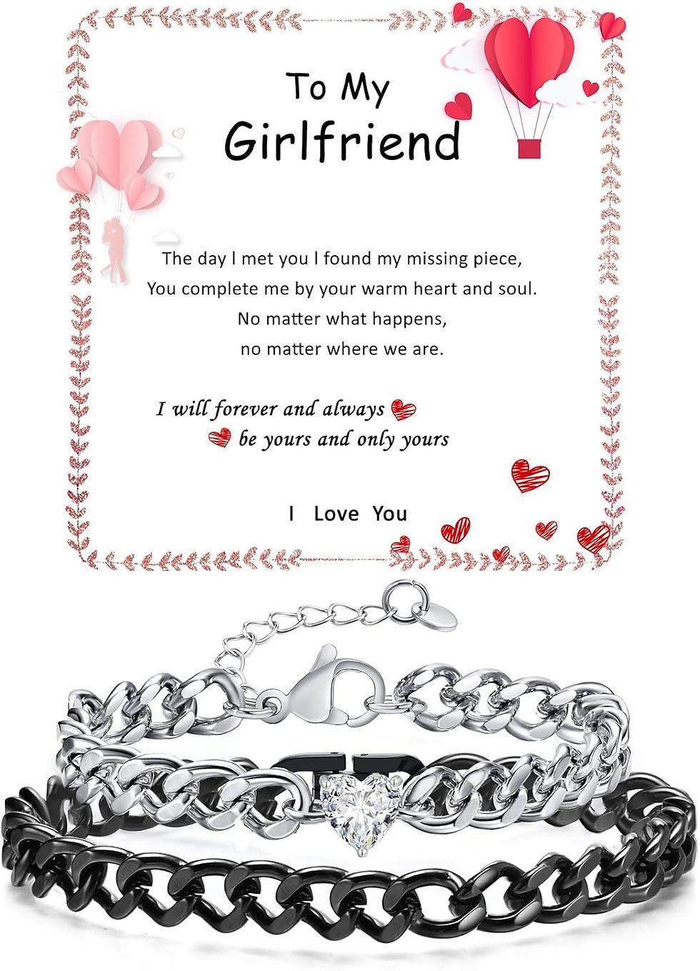 Thumbnail: Matching Couple Cuban Chain Bracelets Gifts for Boyfriend Husband Soulmate Girl