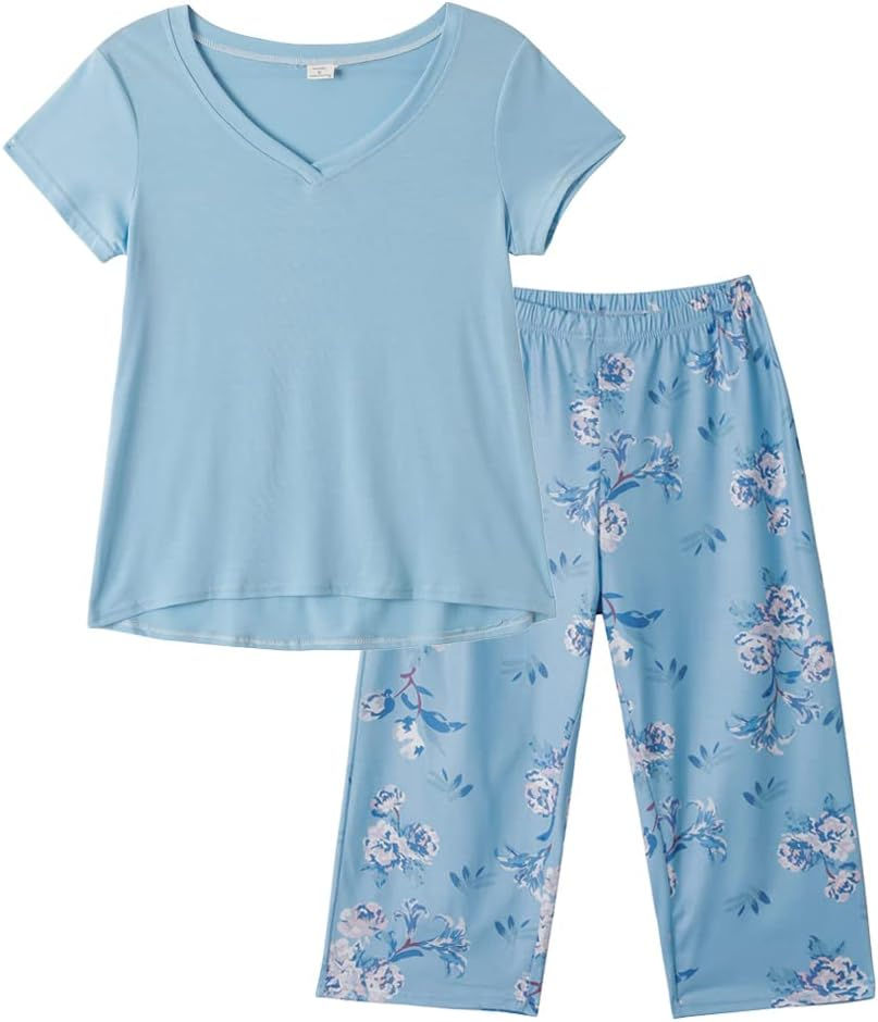 Thumbnail: YIJIU Women's Short Sleeve Tops and Capri Pants Cute Cartoon Print Pajama Sets