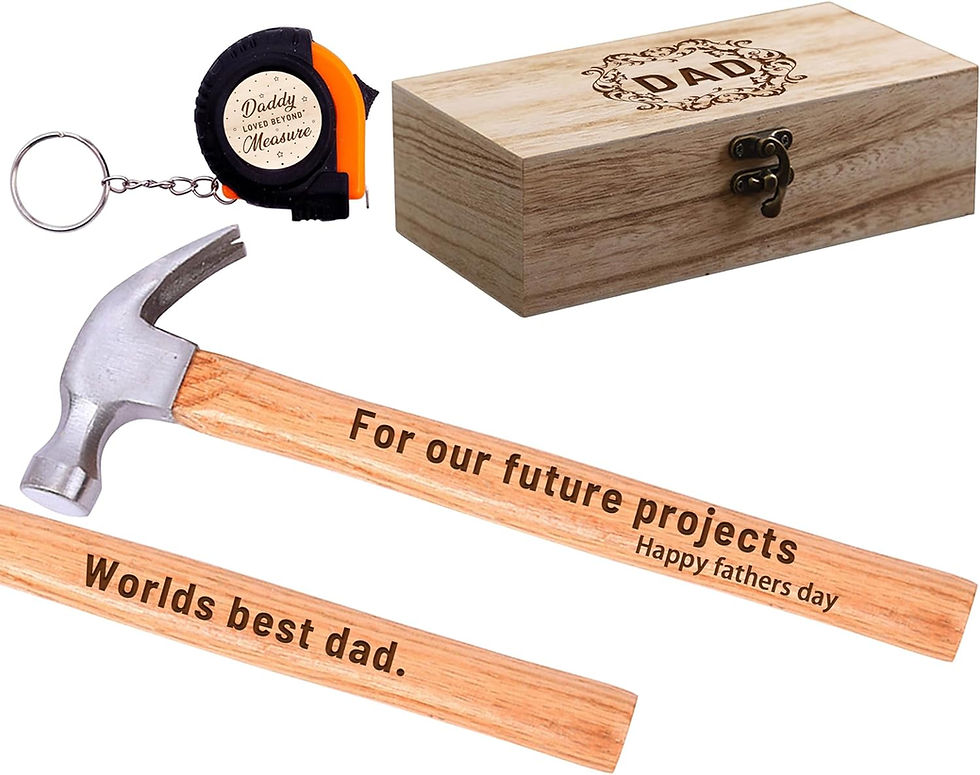 Thumbnail: Fathers Day Hammer Set Gift,Engraved Wood Handle Hammer & Mini Tape Measure Key