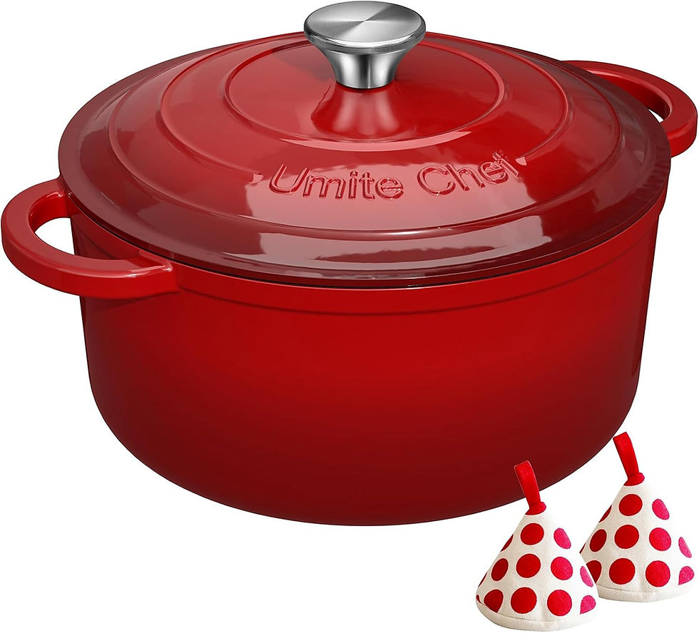 Thumbnail: Enameled Cast Iron Dutch Oven - Umite Chef 5QT Pot with Lid & Cotton Potholders