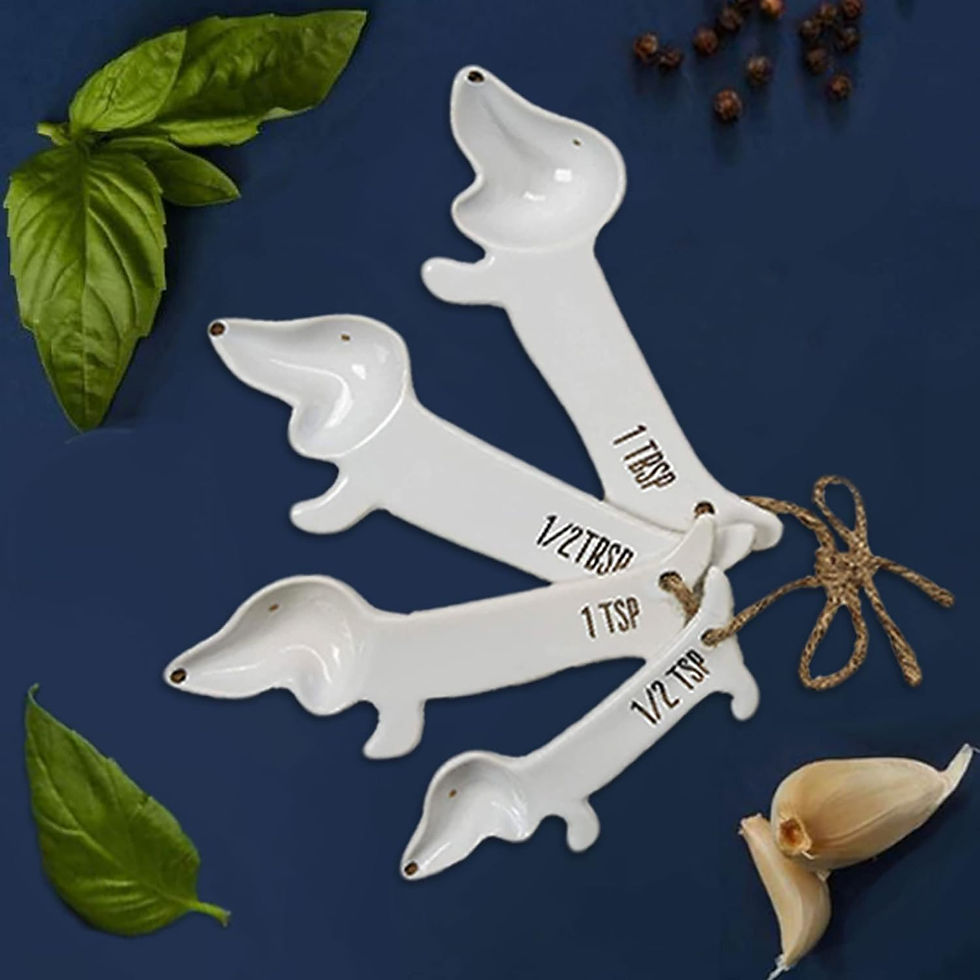 Thumbnail: VOTUM White Dachshund Ceramic Measuring Spoon Set – Set of 4 Cute Weiner Dog 