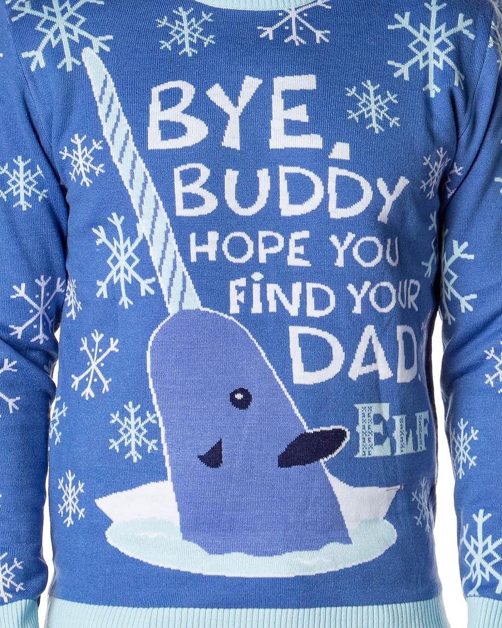 Thumbnail: ELF The Movie Men's Mr. Narwhal Bye Buddy Ugly Christmas Sweater Knit Pullover