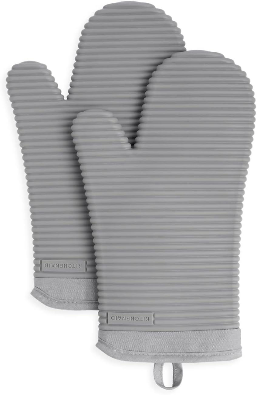Thumbnail: KITCHENAID Ribbed Soft Silicone Oven Mitt 2-Pack Set, 7.5"x13", Milkshake