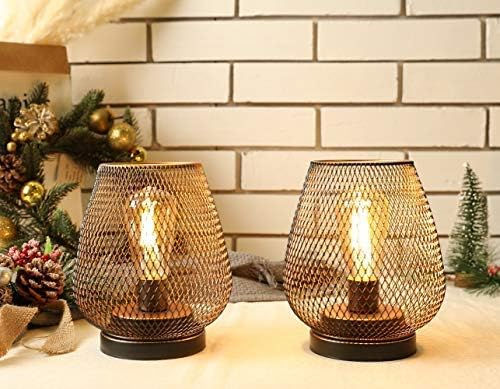 Thumbnail: JHY DESIGN Set of 2 Metal Cage LED Lantern Battery Powered Cordless Accent Ligh