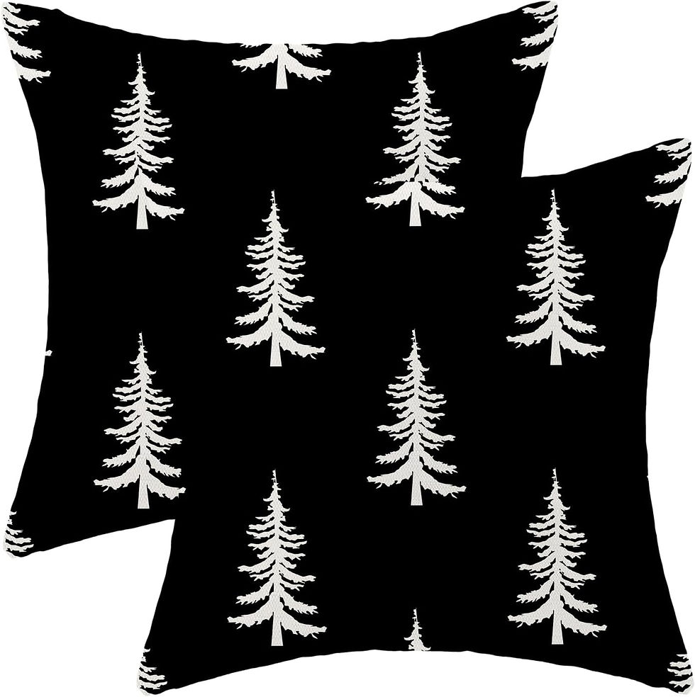 Thumbnail: Christmas Pillow Covers 18x18 Inch Set of 2 Cream Black Christmas Tree Decor Th