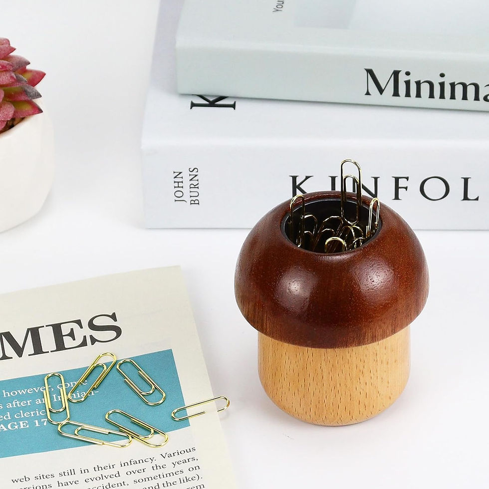 Thumbnail: Koqye Mushroom Magnetic Paperclip Holders for Desk, Wooden Paper Clips Holders 