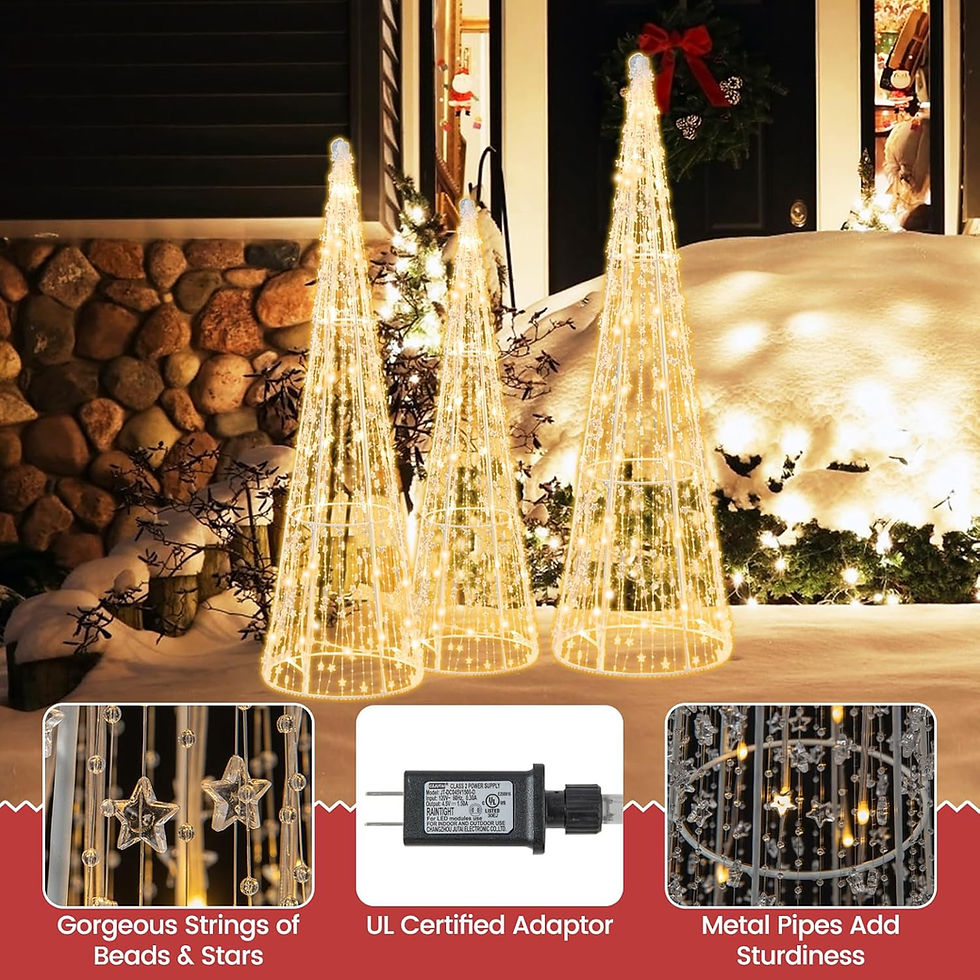 Thumbnail: Tangkula Set of 3 Lighted Christmas Cone Trees, Xmas Decorative Conic Tree Set 