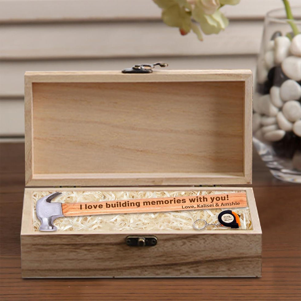 Thumbnail: Fathers Day Hammer Set Gift,Engraved Wood Handle Hammer & Mini Tape Measure Key