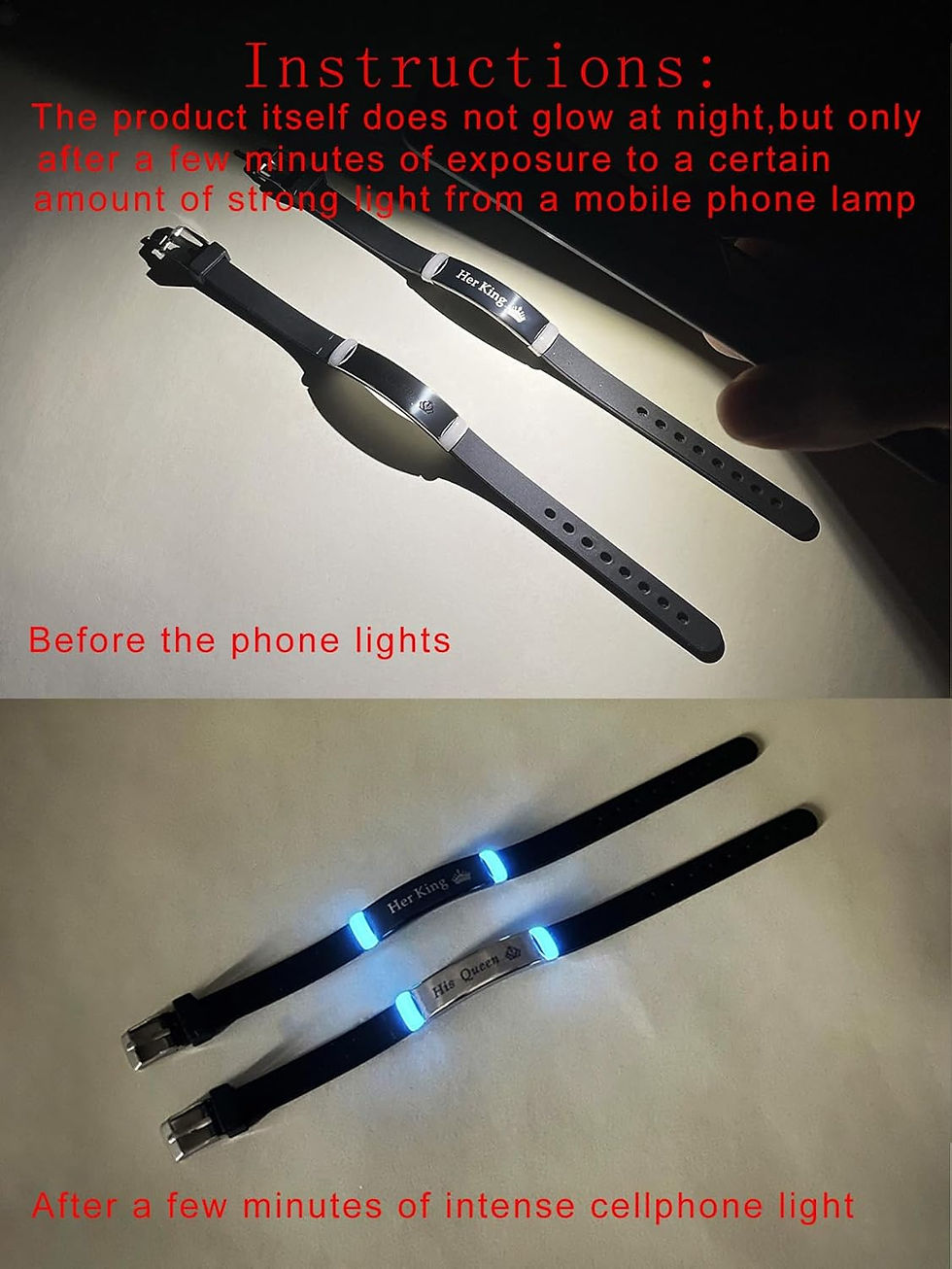 Thumbnail: 2pcs/set matching couples bracelets his queen her king Grow in the Dark English