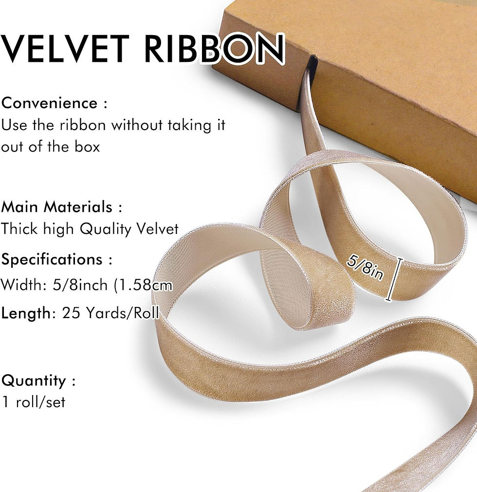 Thumbnail: Khaki Velvet Ribbon 5/8'' 25 Yards for Christmas Tree, Gift Wrapping, Flower Bo