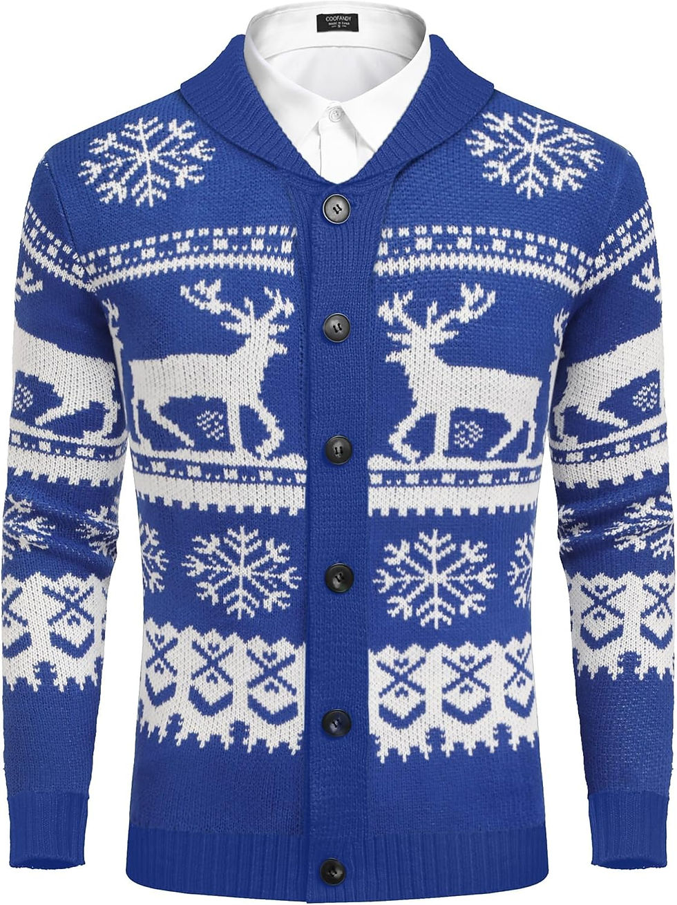 Thumbnail: COOFANDY Men's Christmas Cardigans Ugly Xmas Sweaters Reindeer Snowflake Shawl 