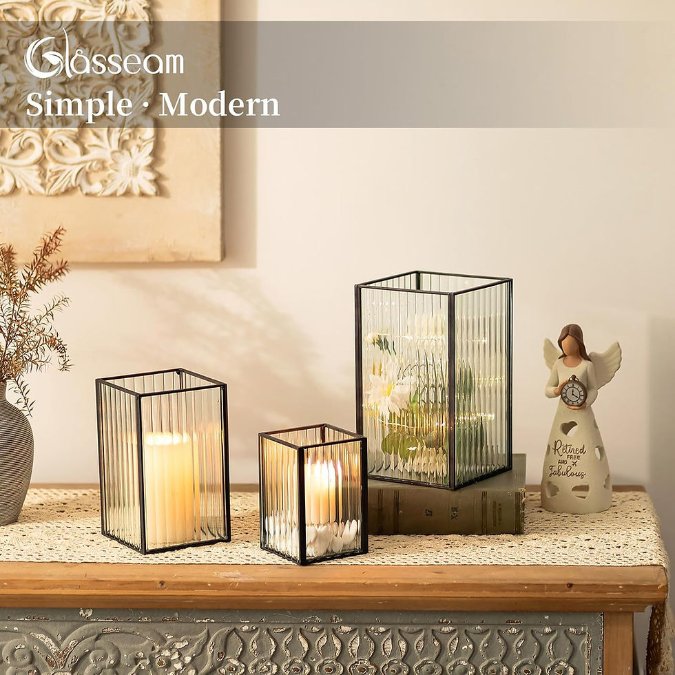 Thumbnail: Glasseam Glass Hurricane Candle Holder: Square Black Candle Holders Set of 3 Me