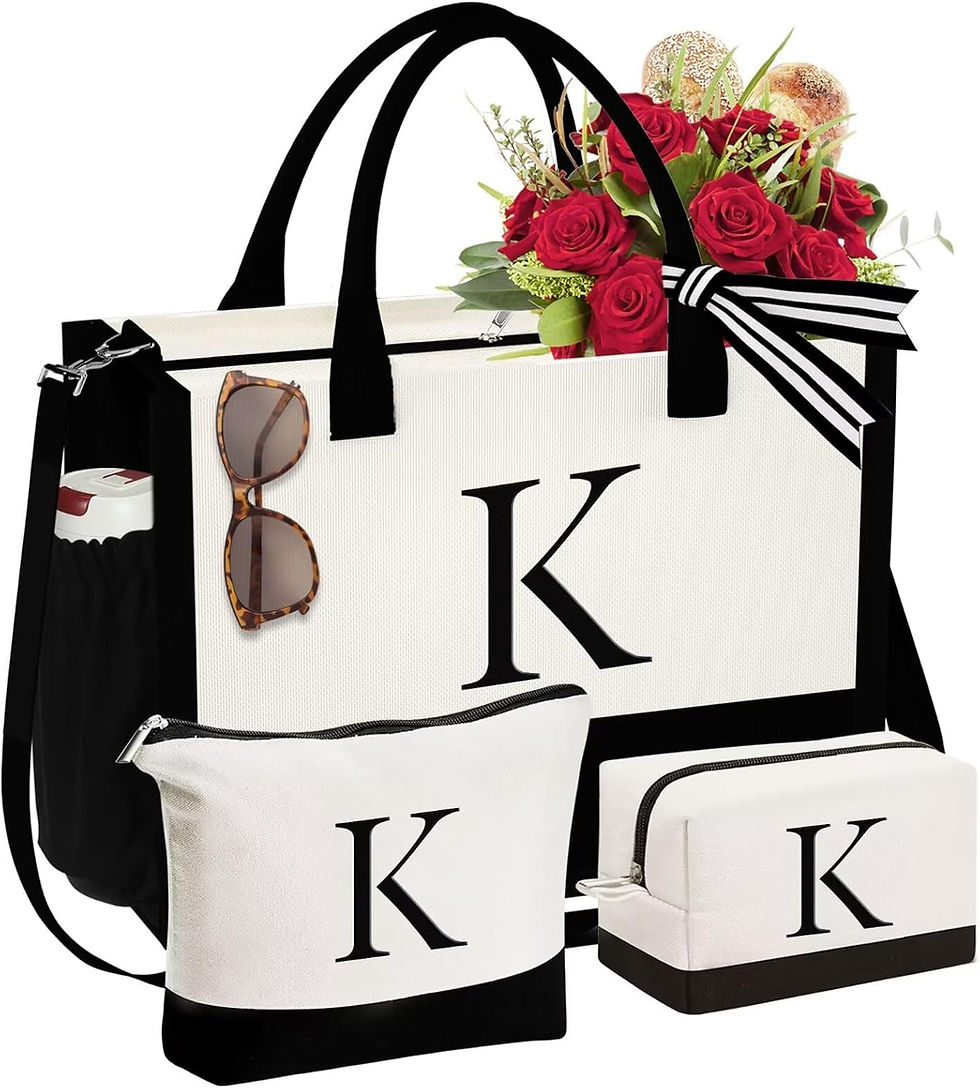 Thumbnail: YOOLIFE Initial Canvas Tote Bag & Makeup Bag, Birthday Gifts for Women Mom Sist