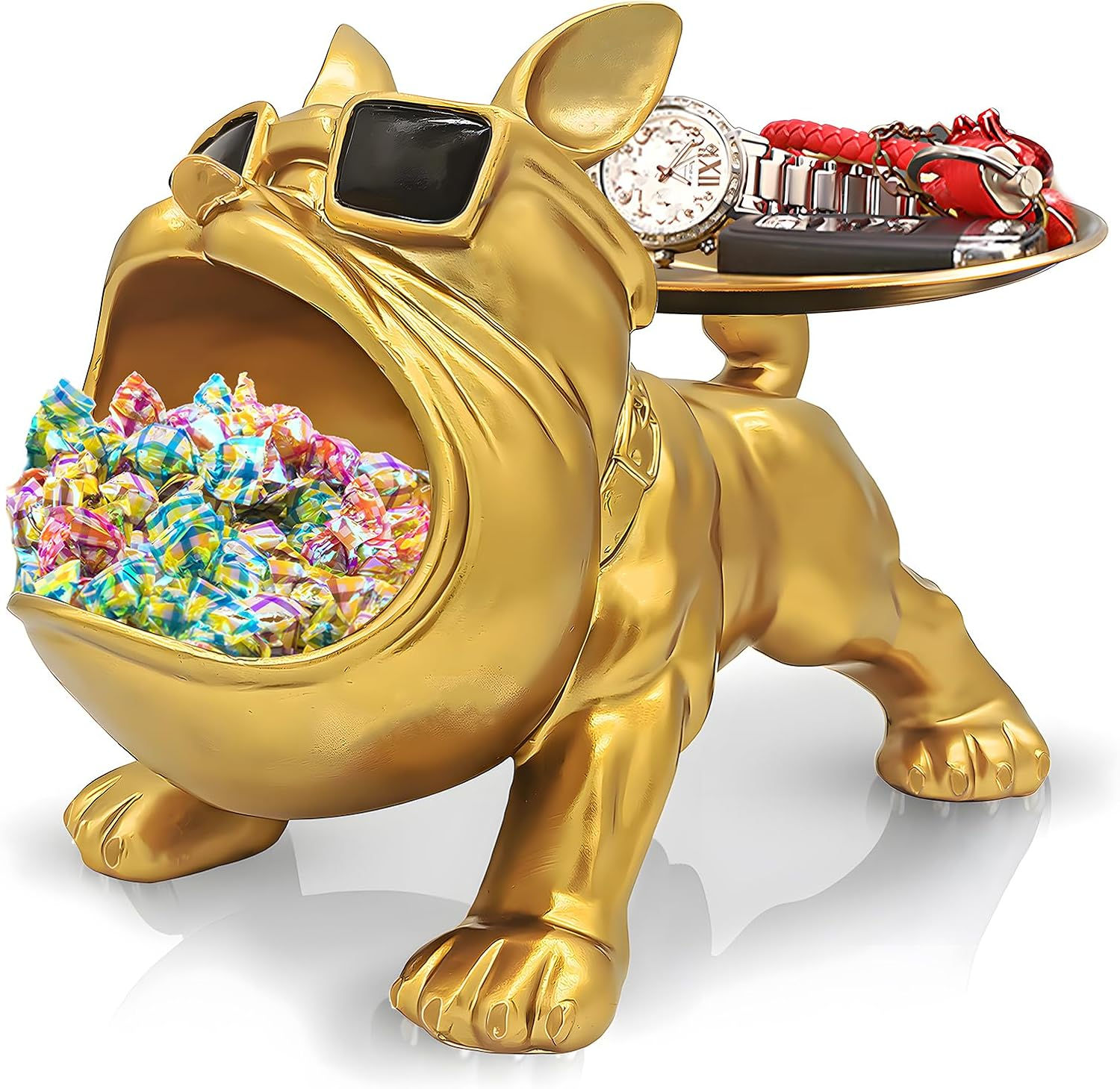 Resin French Bulldog Tray Statue, Bulldog Candy Dish Key Holder Bowl, French Bu