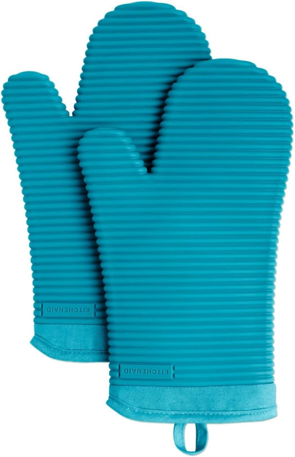 Thumbnail: KITCHENAID Ribbed Soft Silicone Oven Mitt 2-Pack Set, 7.5"x13", Milkshake