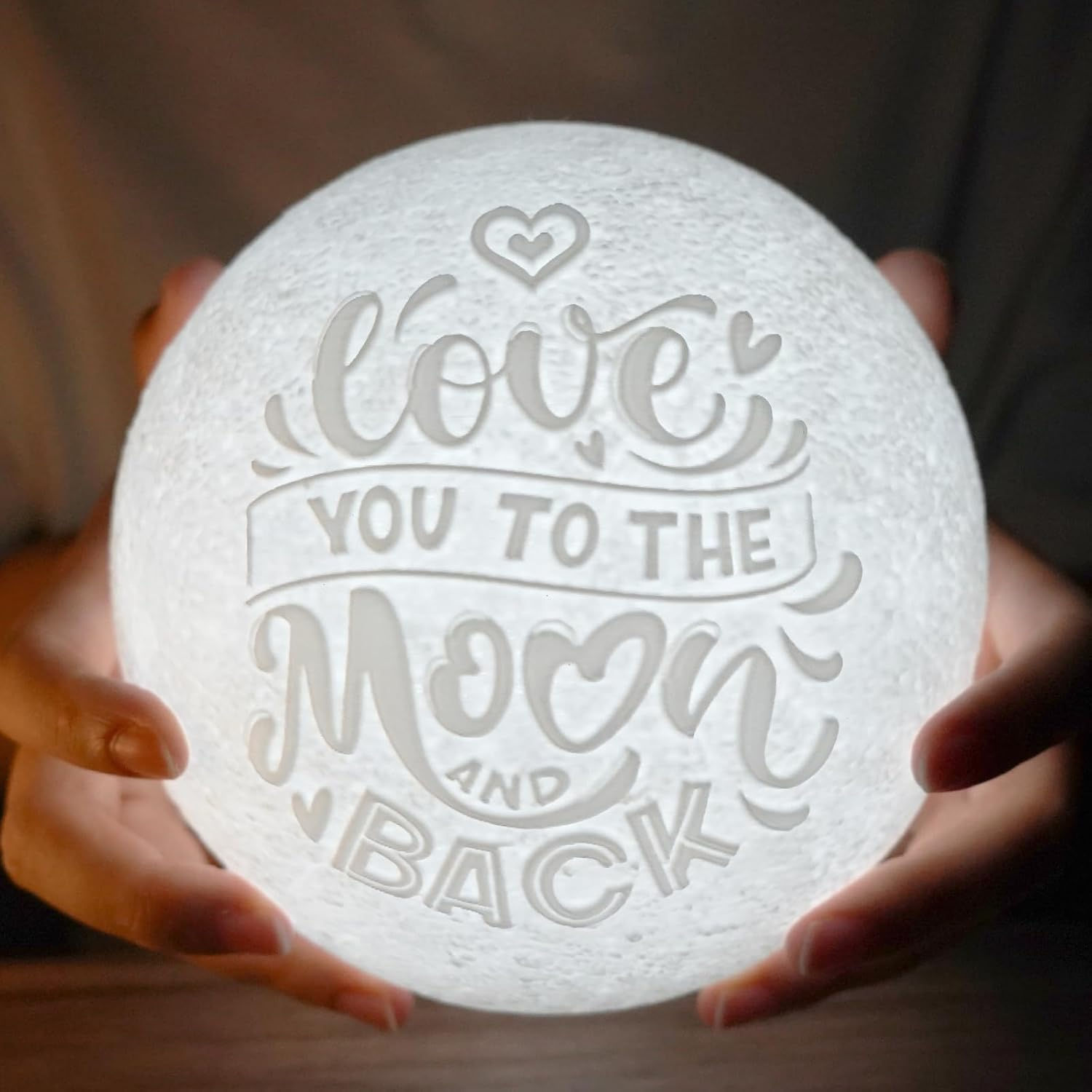 Mydethun 3D Moon Lamp, 5.9' Night Light with Wooden Base, Touch-Dimmable & Rech
