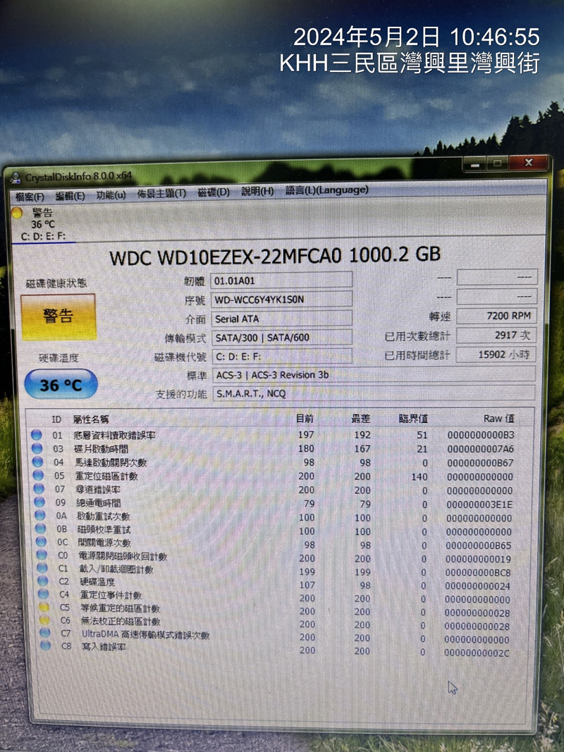 硬碟健康度黃燈