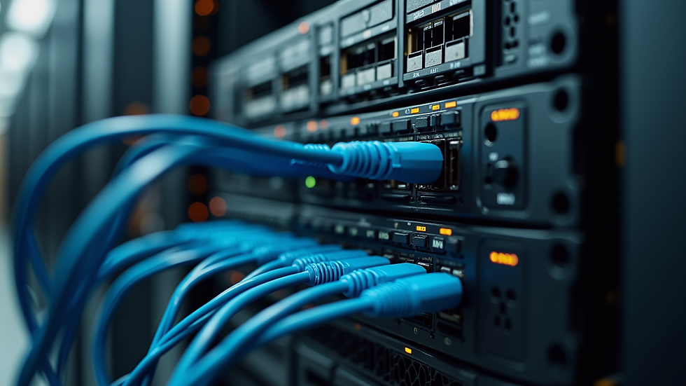Close-up view of network equipment setup in a server room