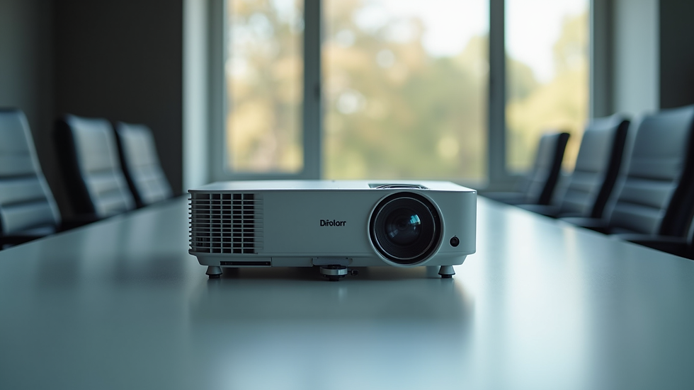 Close-up view of a projector on a conference table