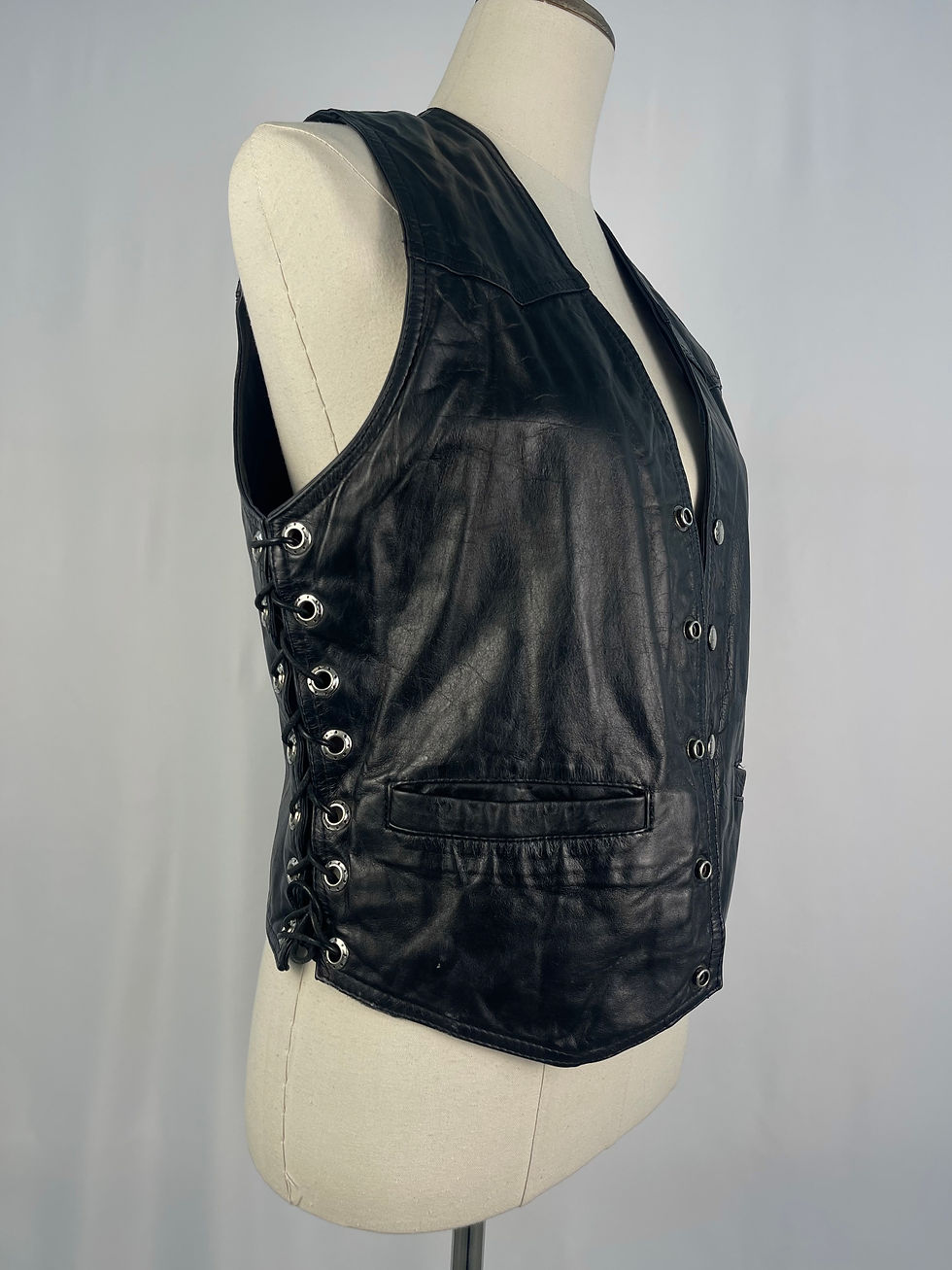 Black Leather Vest With Ties