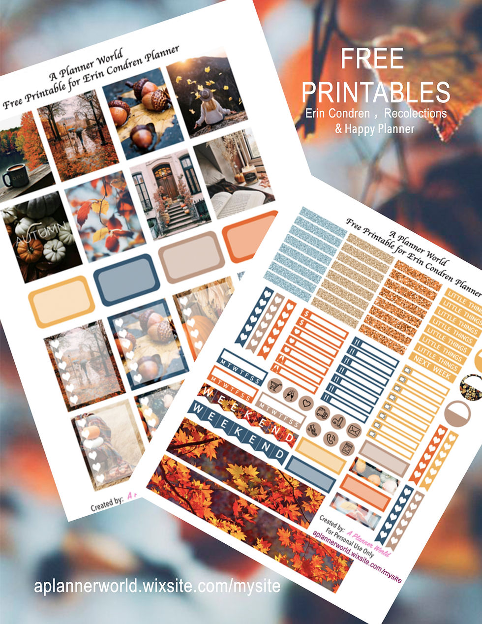 Free Autumn Printable Sticker Set for Erin Condren, Recollections Planner &amp; Happy Planner
