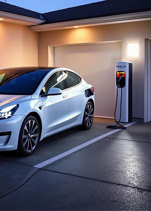 tesla ev charger in a residential garage