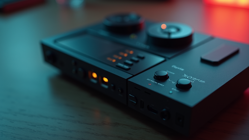 Close-up view of the Xaoc Replay device showcasing its unique design and features