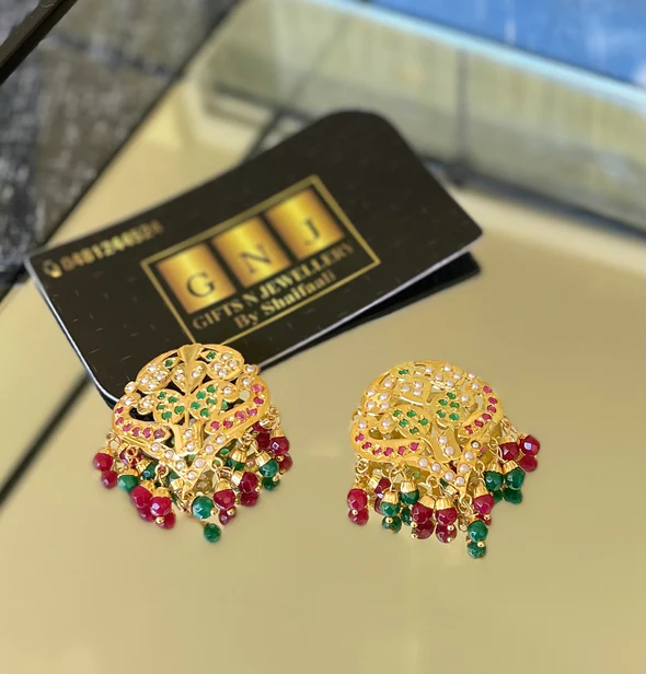 Real Jadau Earrings with gold plating