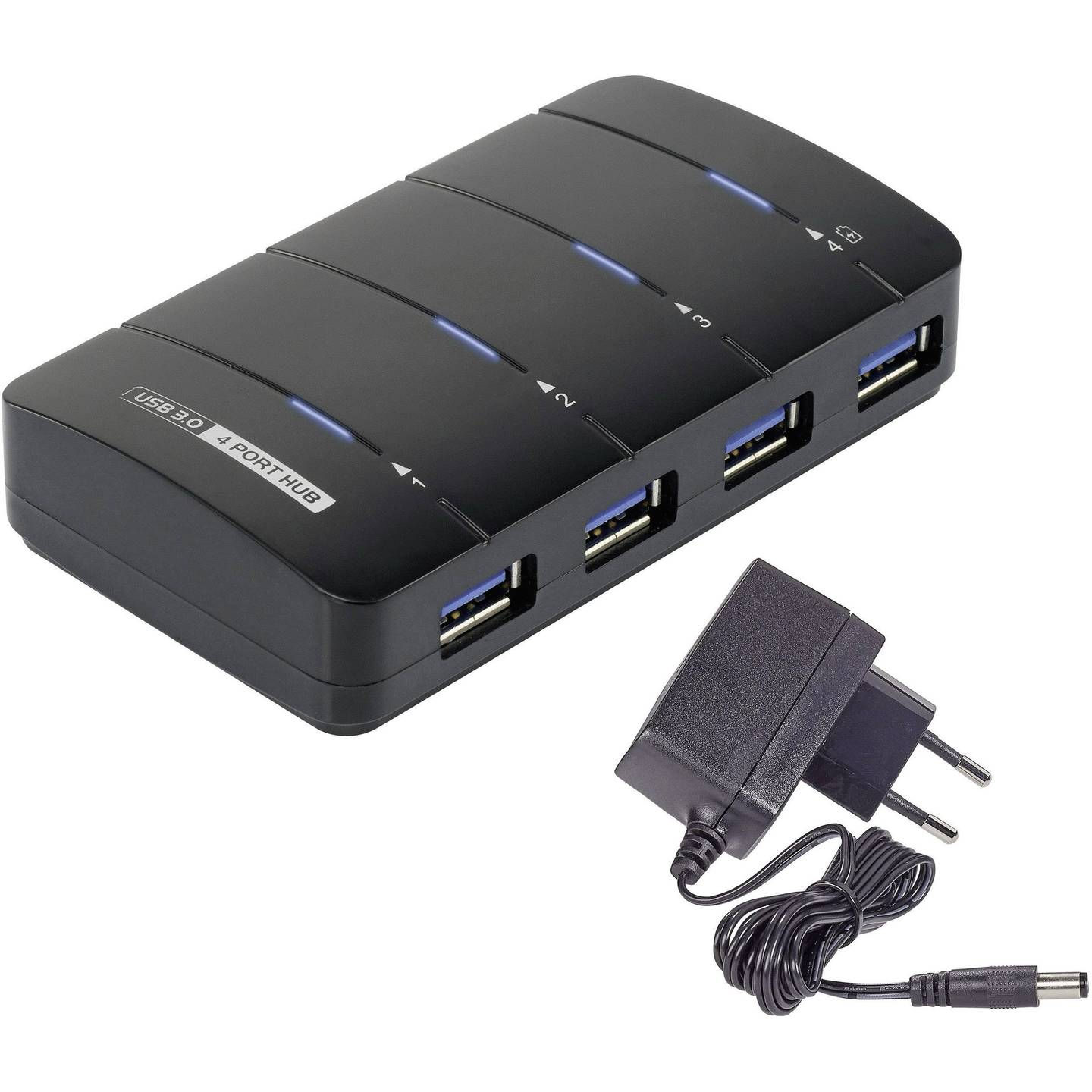 Renkforce 4 Port USB 3.2 Gen 1 Hub (USB 3.0) with Status LEDs Black