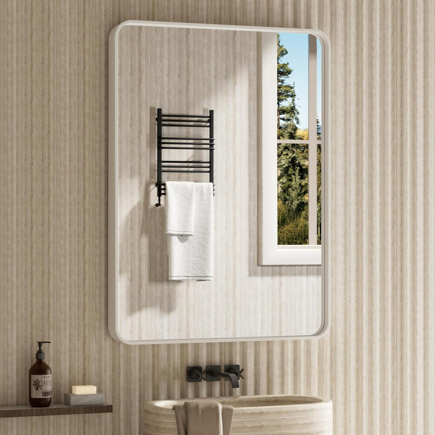 Wall Mounted White Bathroom Mirror