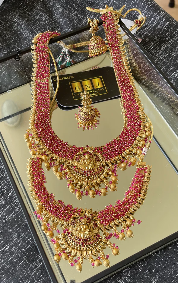Premium Laxmi Temple Quality Set with Earrings Indian Matte Finish