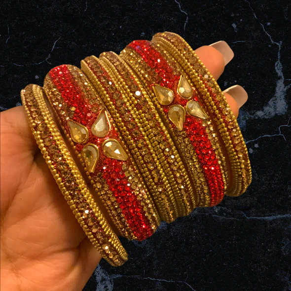 Jaipuri bangle, lakh – Golden & Red