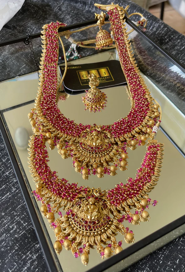 Premium Laxmi Temple Quality Set with Earrings Indian Matte Finish Jewelry Brida