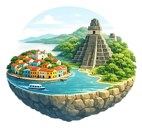 Flores island in Petén, gateway to Tikal and major travel destination in Guatemala